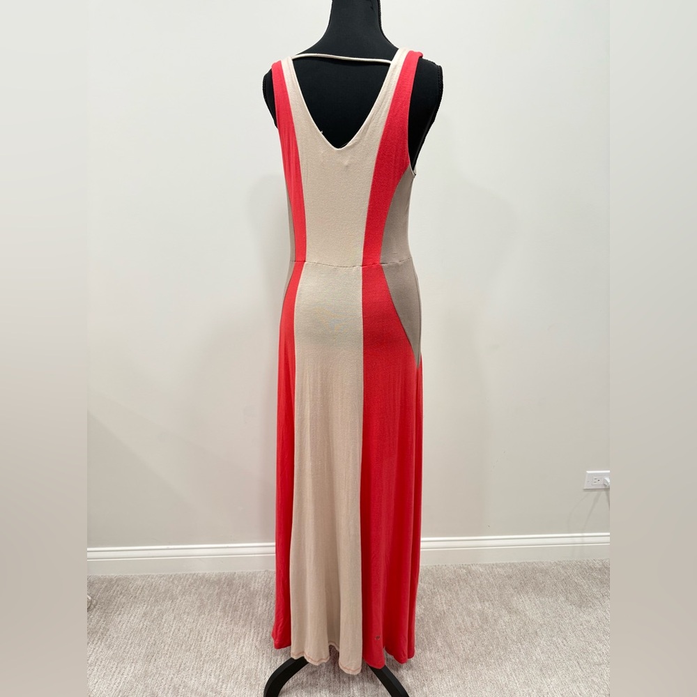 Monteau Cream and Red Sheath Maxi Dress V-Neck Sleeveless - Picture 3 of 6